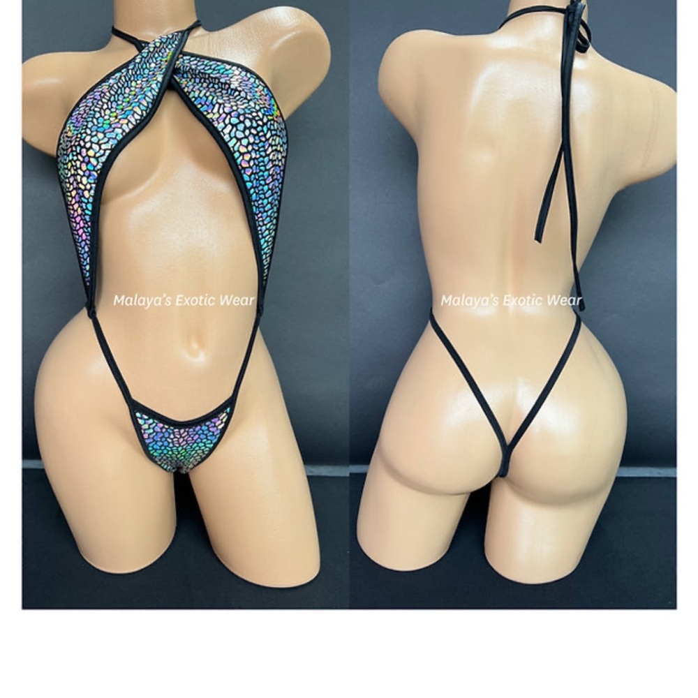 Holographic Halter Monokini Slingshot Exotic Rave Dance Club Wear